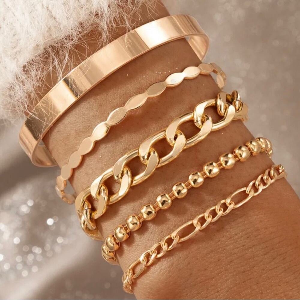 Gold Stack of 5 Bracelets